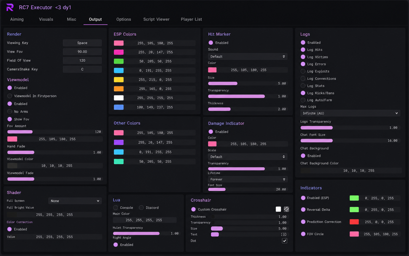 RC7 output console preview
