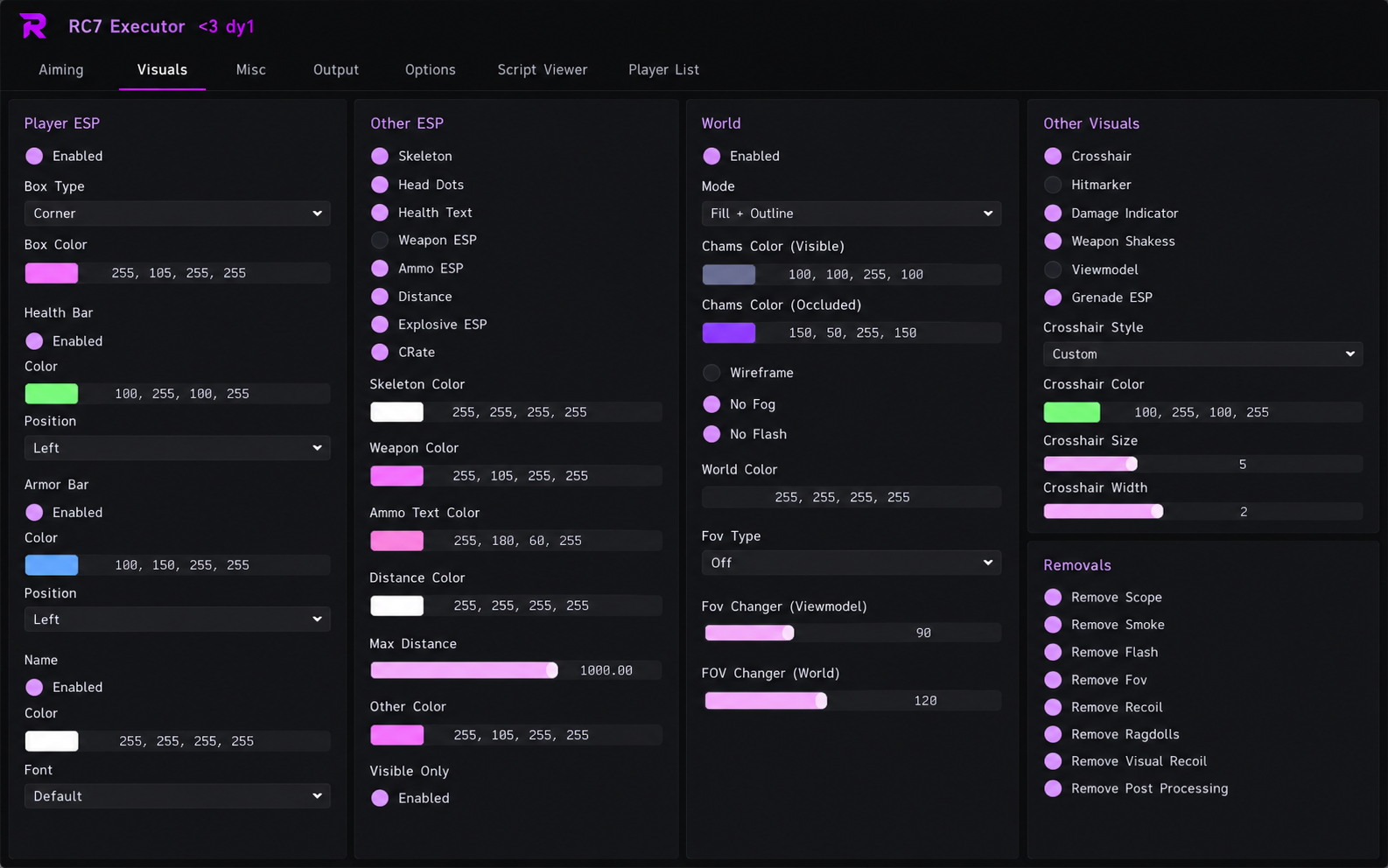RC7 visuals settings preview